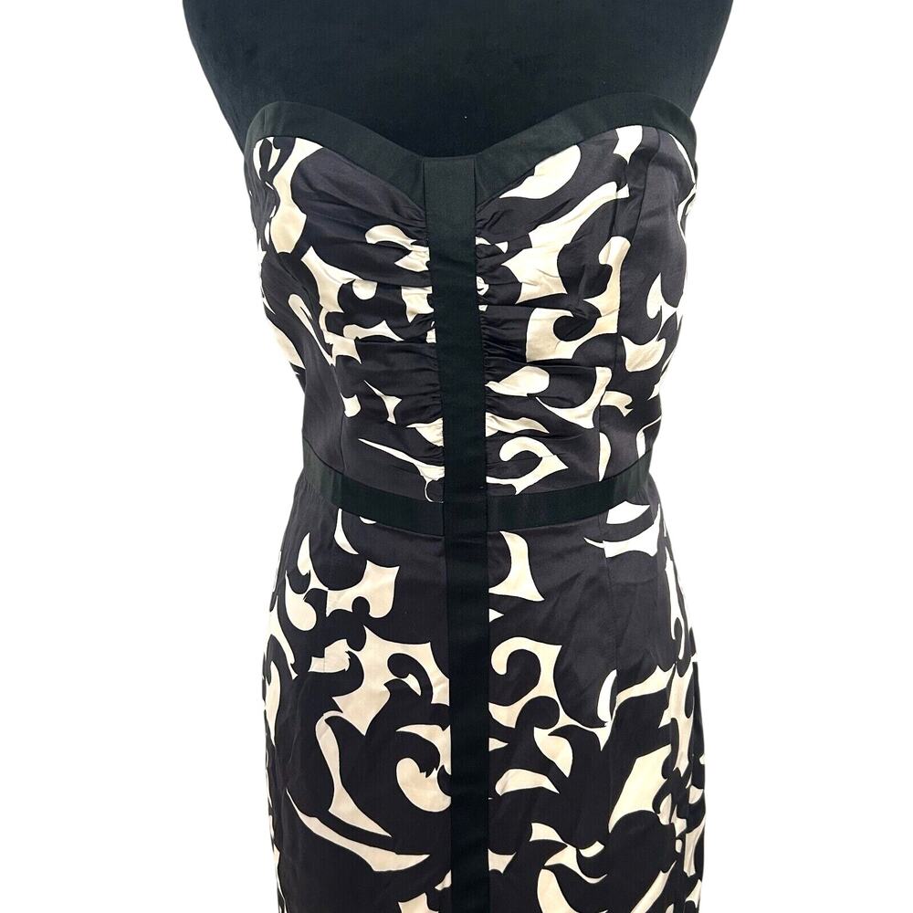 Milly New York Silk Dress SZ4 Strapless Sheath Black White Designer Occasion - Picture 7 of 12